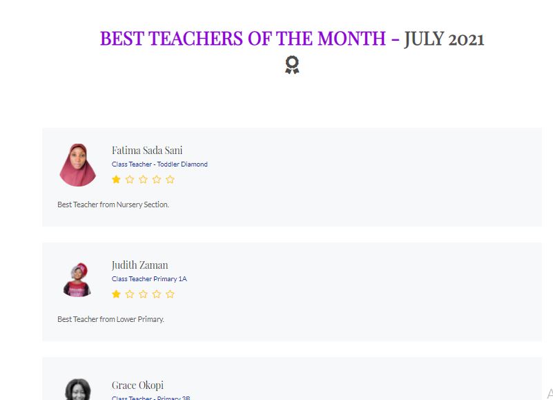 best teachers of the month - july 2021 - damale schools